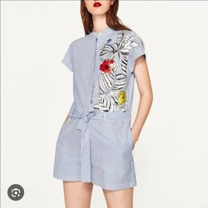 ZARA COLLECTION Blue Striped Romper